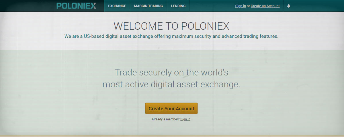 Poloniex Home Screen